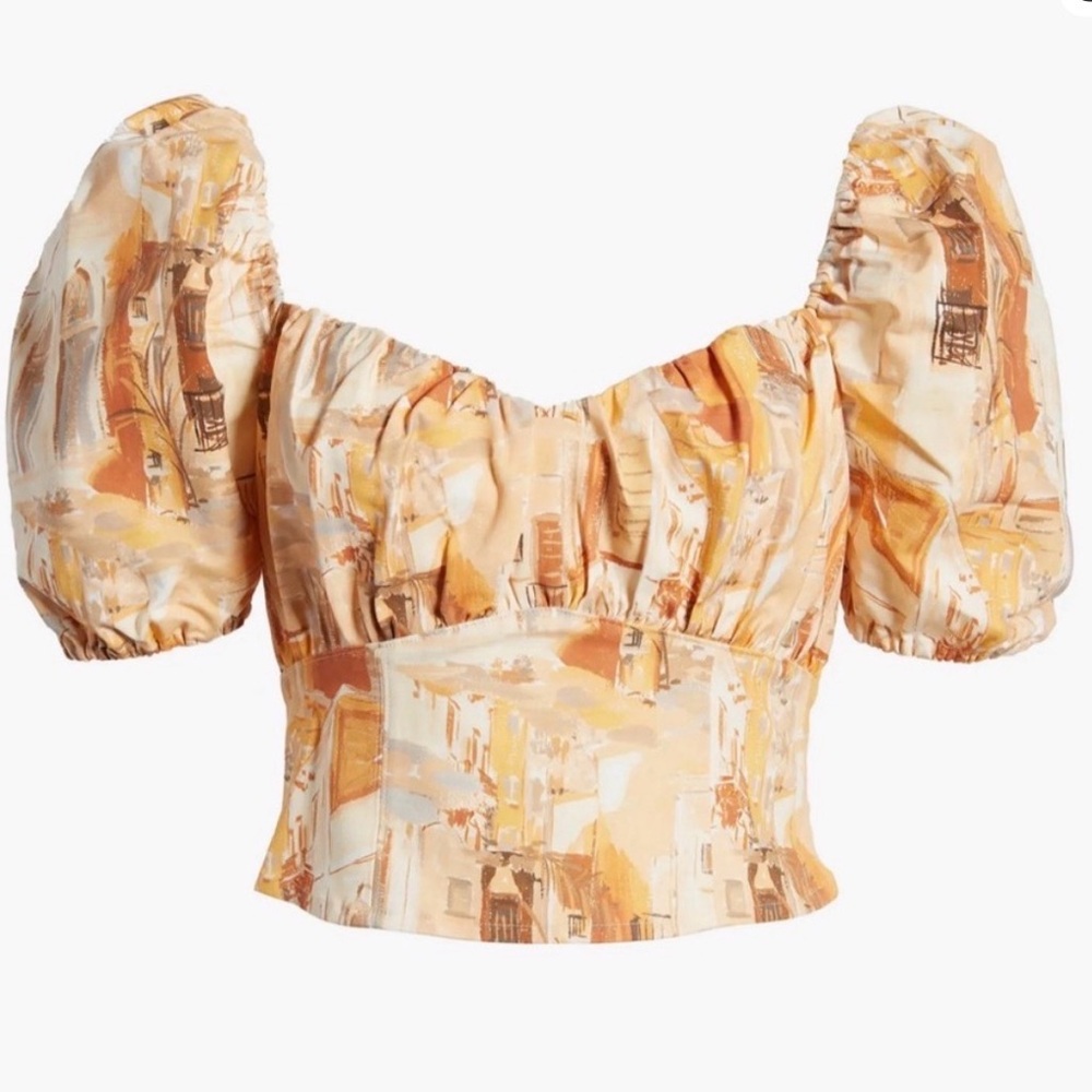 Elegant Puff Sleeve Abstract Blouse